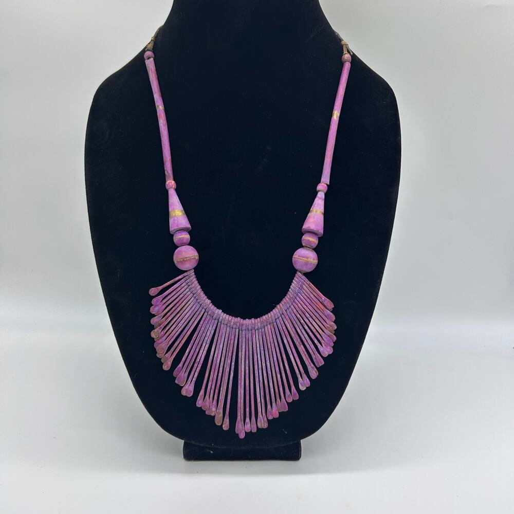 Vintage Purple Metal Fringe Bib Statement Necklace Southwestern Western Unique